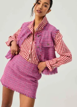 Tweed Frayed Hem A-line Mini Skirt