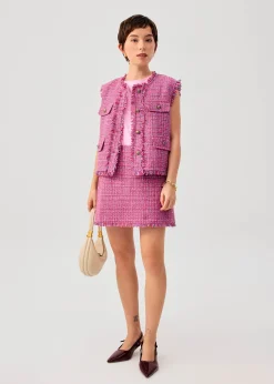Tweed Frayed Hem A-line Mini Skirt