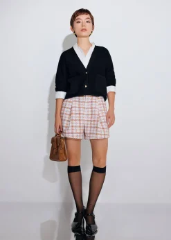 Tweed High Waist A-Line Shorts