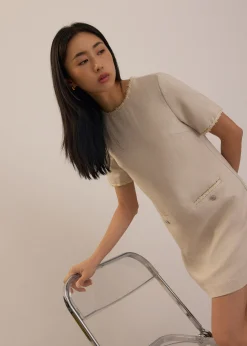 Tweed Round Neck Shift Mini Dress