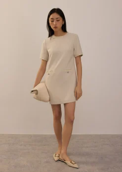 Tweed Round Neck Shift Mini Dress