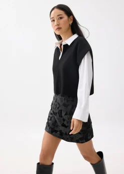 Vegan Leather Lace A-line Mini Skirt