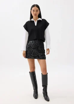 Vegan Leather Lace A-line Mini Skirt