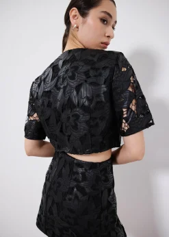 Vegan Leather Lace A-line Mini Skirt