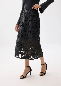 Vegan Leather Lace A-line Midaxi Skirt