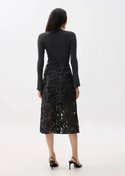 Vegan Leather Lace A-line Midaxi Skirt