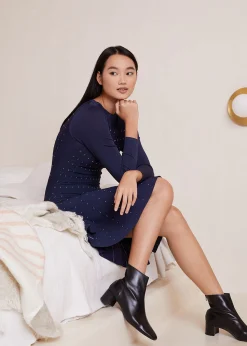 Venni Dotted Fit & Flare Dress