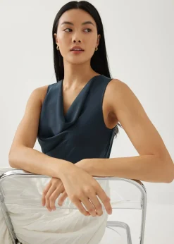 Verniece Satin Cowl Neck Shell Top