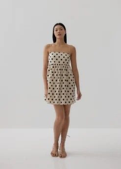 Vickie Linen Polka Dot Babydoll Dress