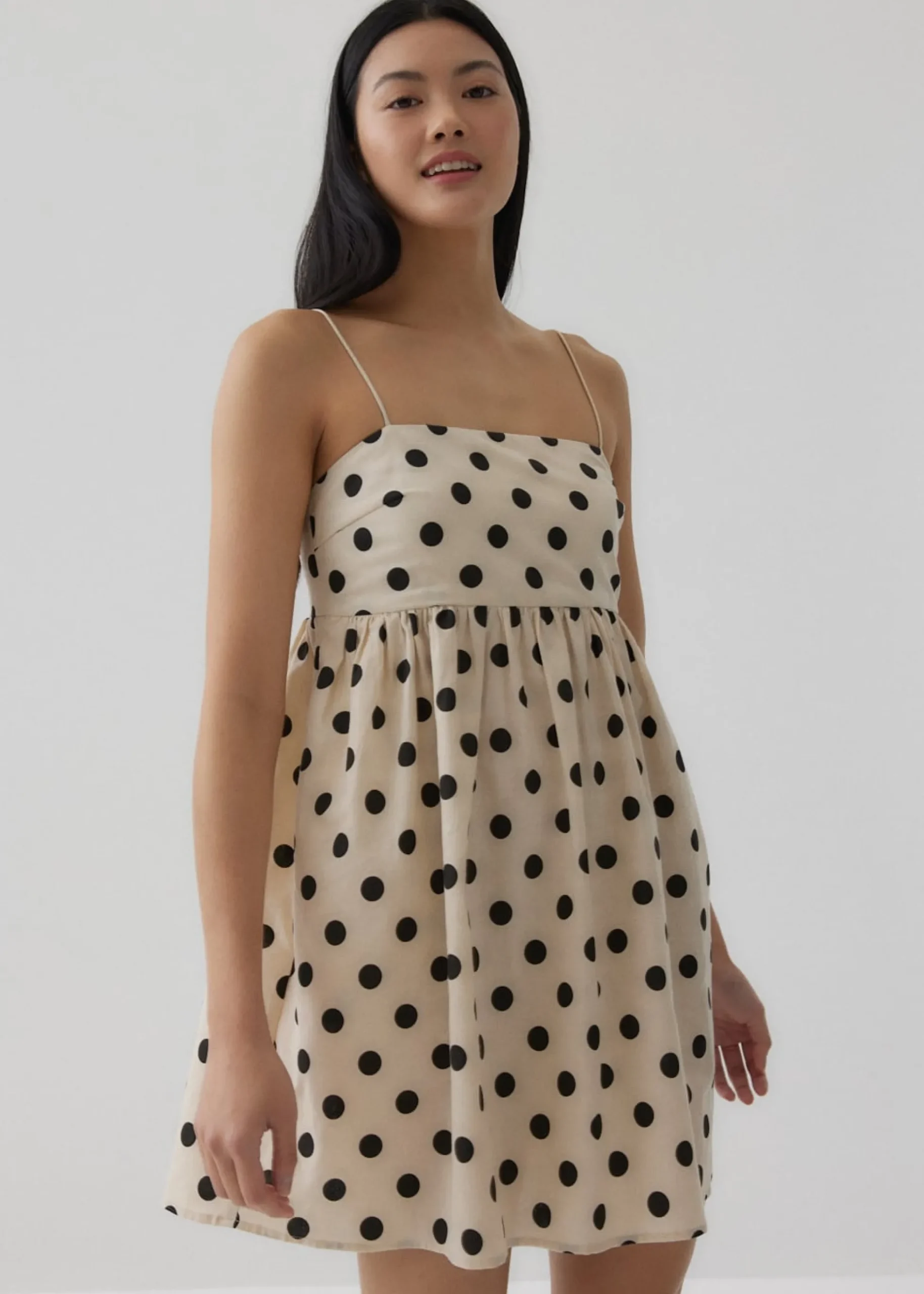 Vickie Linen Polka Dot Babydoll Dress
