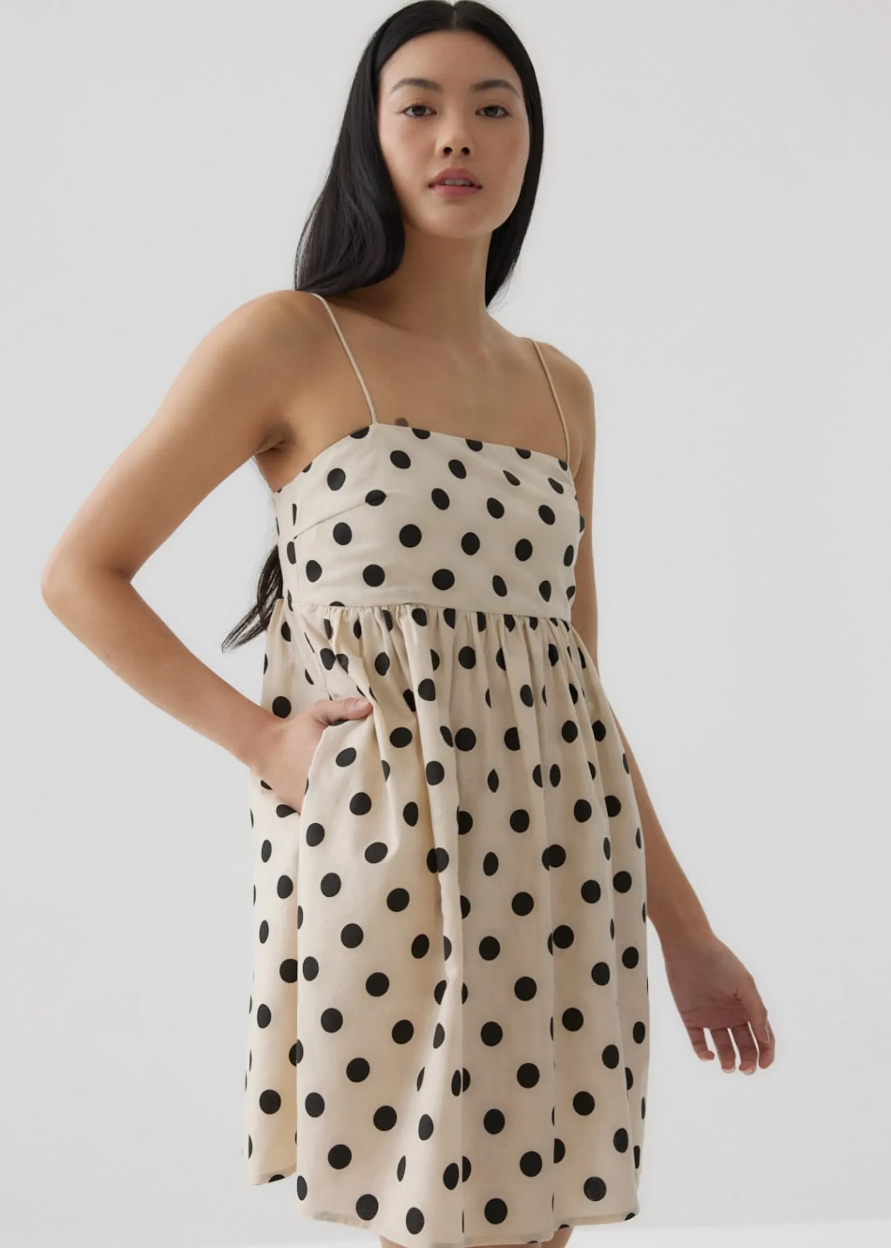 Vickie Linen Polka Dot Babydoll Dress