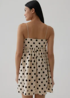 Vickie Linen Polka Dot Babydoll Dress