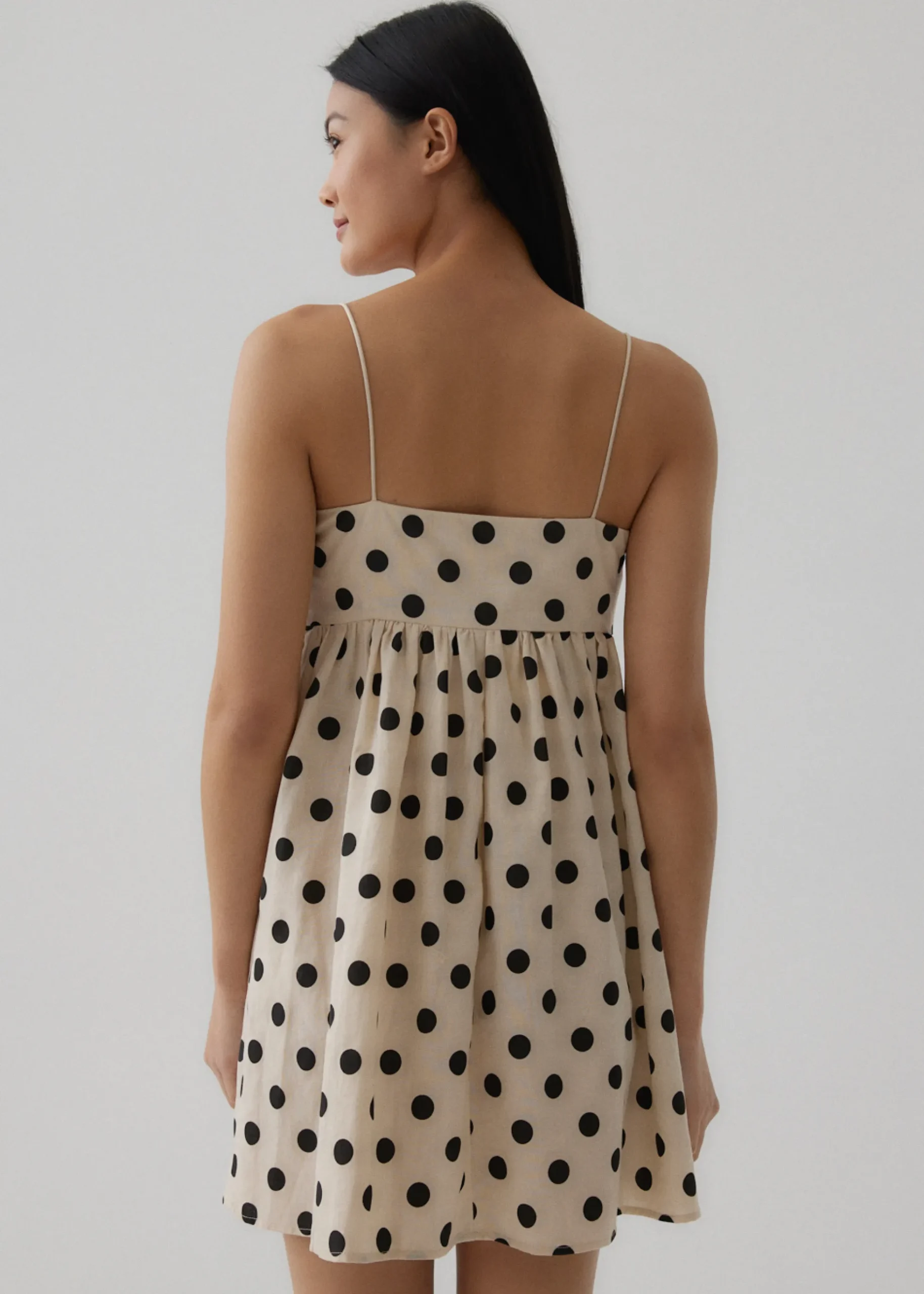 Vickie Linen Polka Dot Babydoll Dress