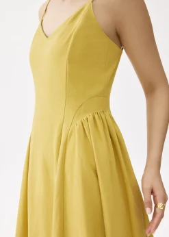 V-neck Drop Waist Fit & Flare Midaxi Dress
