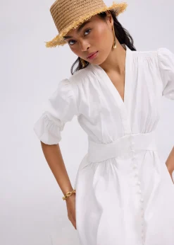 V-neck Puff Sleeve Fit & Flare Midaxi Dress in Garden City Blooms