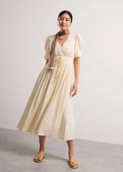 V-Neck Puff Sleeve Fit & Flare Midaxi Dress