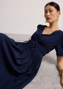 V-Neck Puff Sleeve Fit & Flare Midaxi Dress