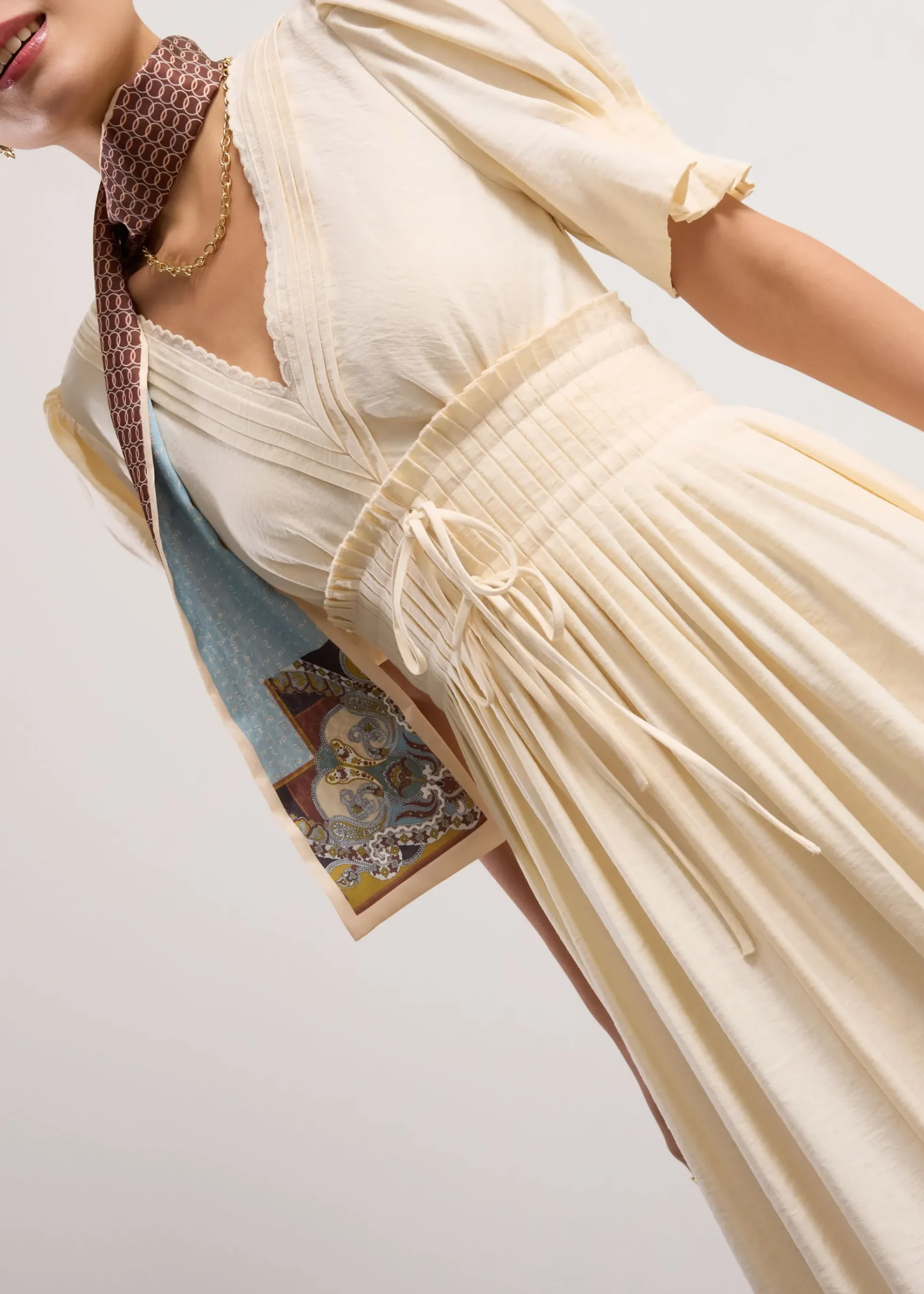 V-Neck Puff Sleeve Fit & Flare Midaxi Dress