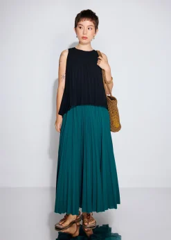 Wei Elastic Sunray Pleated Midaxi Skirt