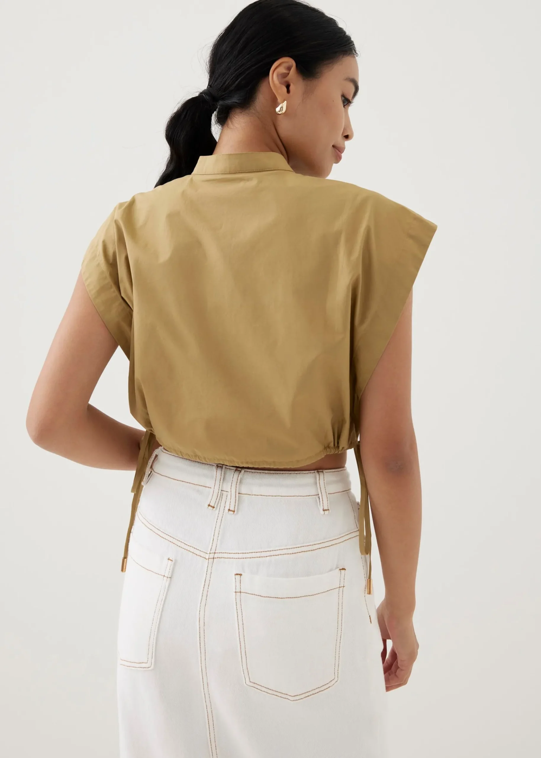 Xia Crop Mandarin Collar Top