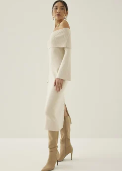 Yassi Off Shoulder Column Midi Dress