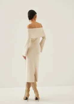 Yassi Off Shoulder Column Midi Dress