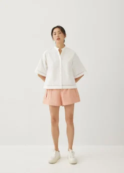 Ylia Cotton Ladder Trim Boxy Shirt