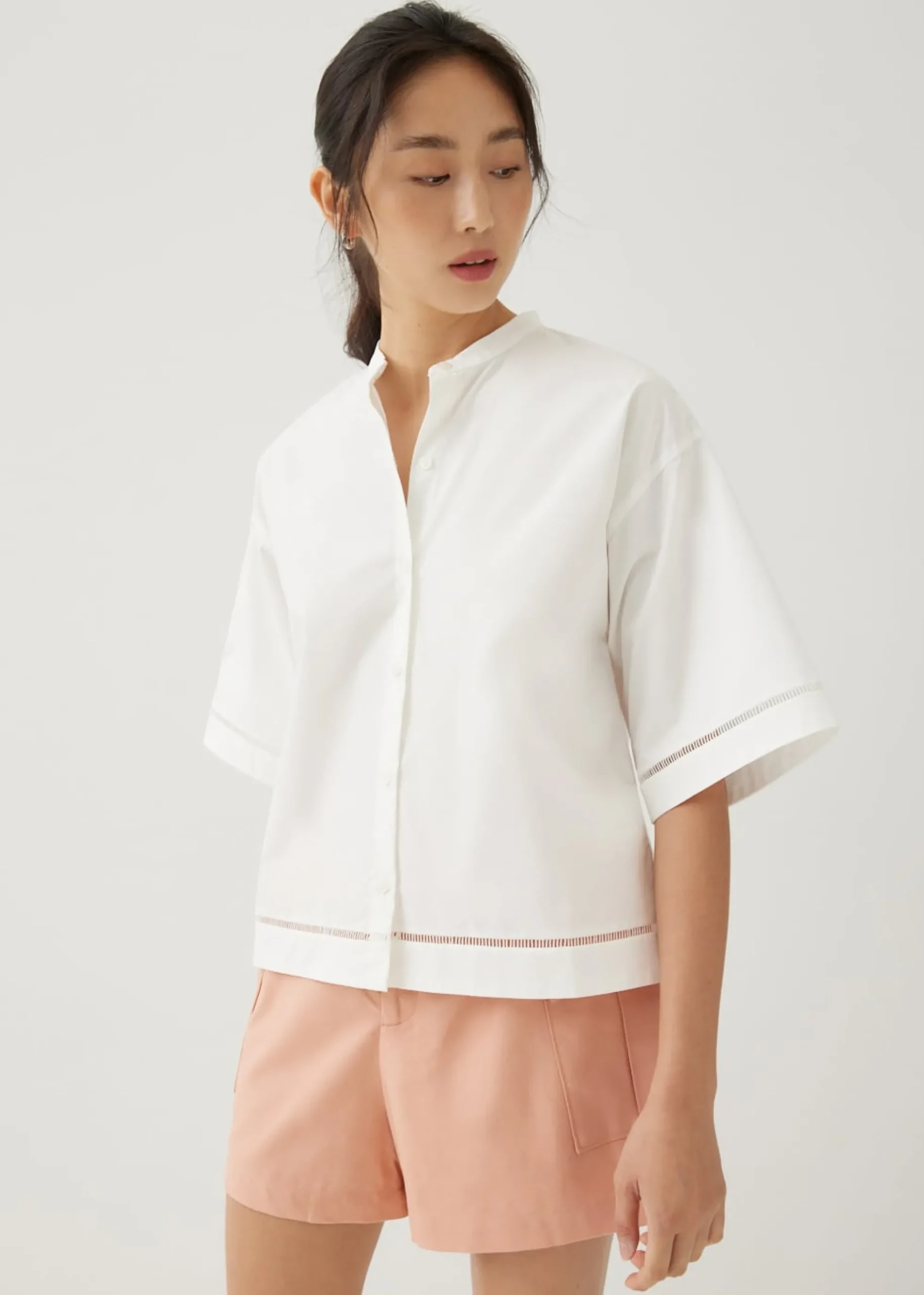Ylia Cotton Ladder Trim Boxy Shirt