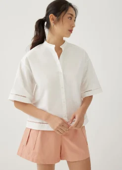 Ylia Cotton Ladder Trim Boxy Shirt