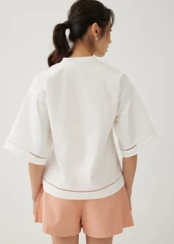 Ylia Cotton Ladder Trim Boxy Shirt