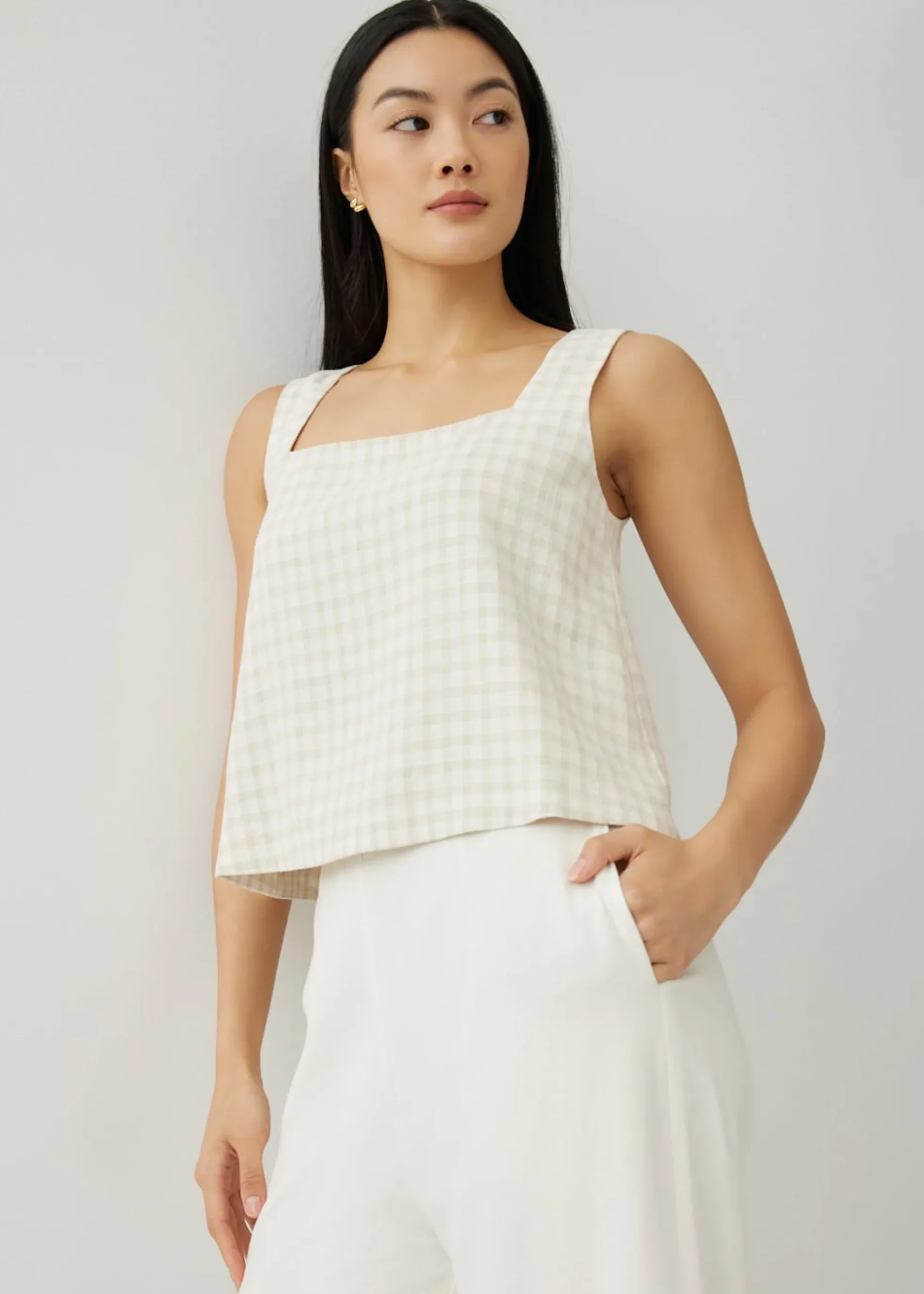 Yvonne Linen Square Neck Shell Top