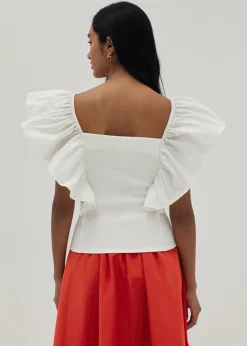Zariyah Mixed Fabric Ruffle Top