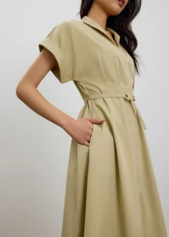 Zhu Belted V-neck Fit and Flare Midi Dress