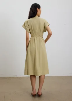 Zhu Belted V-neck Fit and Flare Midi Dress